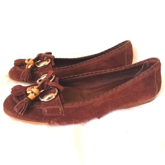 Gucci Horsebit Loafers Sz 6.5 B Suede Leather Bamboo Tassel Glam Italy has Flaw - Picture 6 of 14
